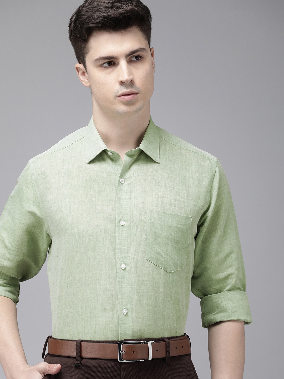

Van Heusen Linen Cotton Custom Formal Shirt, Green