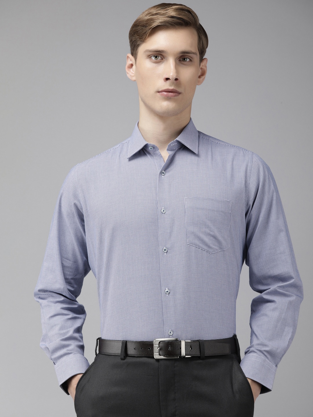 

Van Heusen Pure cotton Self Design Custom Fit Textured Formal Shirt, Blue