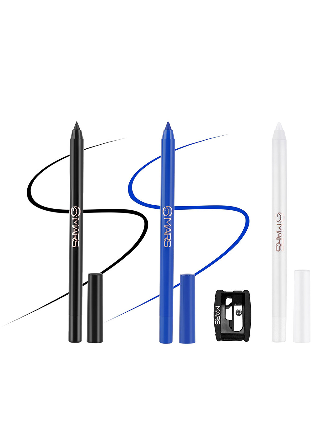 

MARS Set of 3 Smooth Glide Pencil Kajals With Sharpener - 1.4g Each, Blue