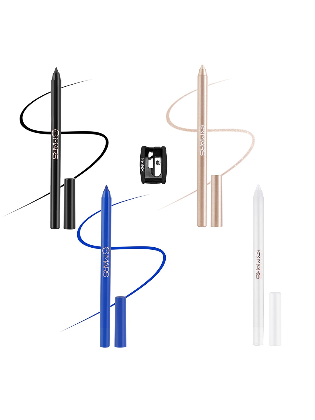 

MARS Set of 4 Smooth Glide Pencil Kajals With Sharpener - 1.4g Each, Multi
