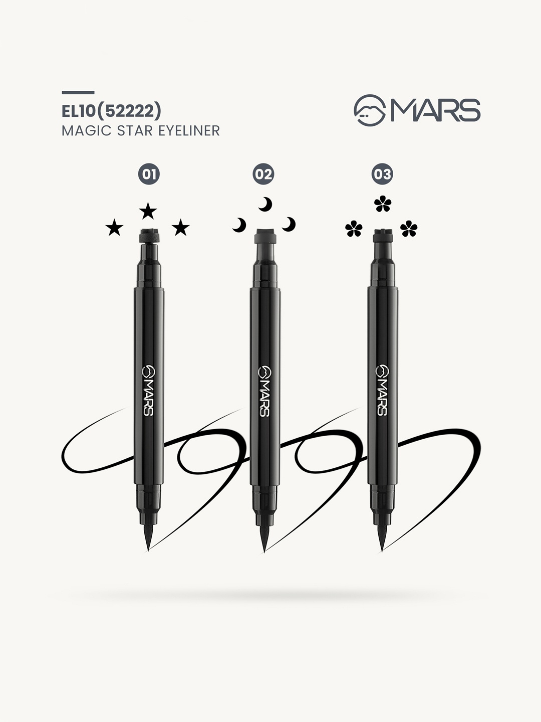 

MARS Set of 3 Magic Star Eyeliners With Tattoo Stamp 7.5ml Each - 01+02+03, Black