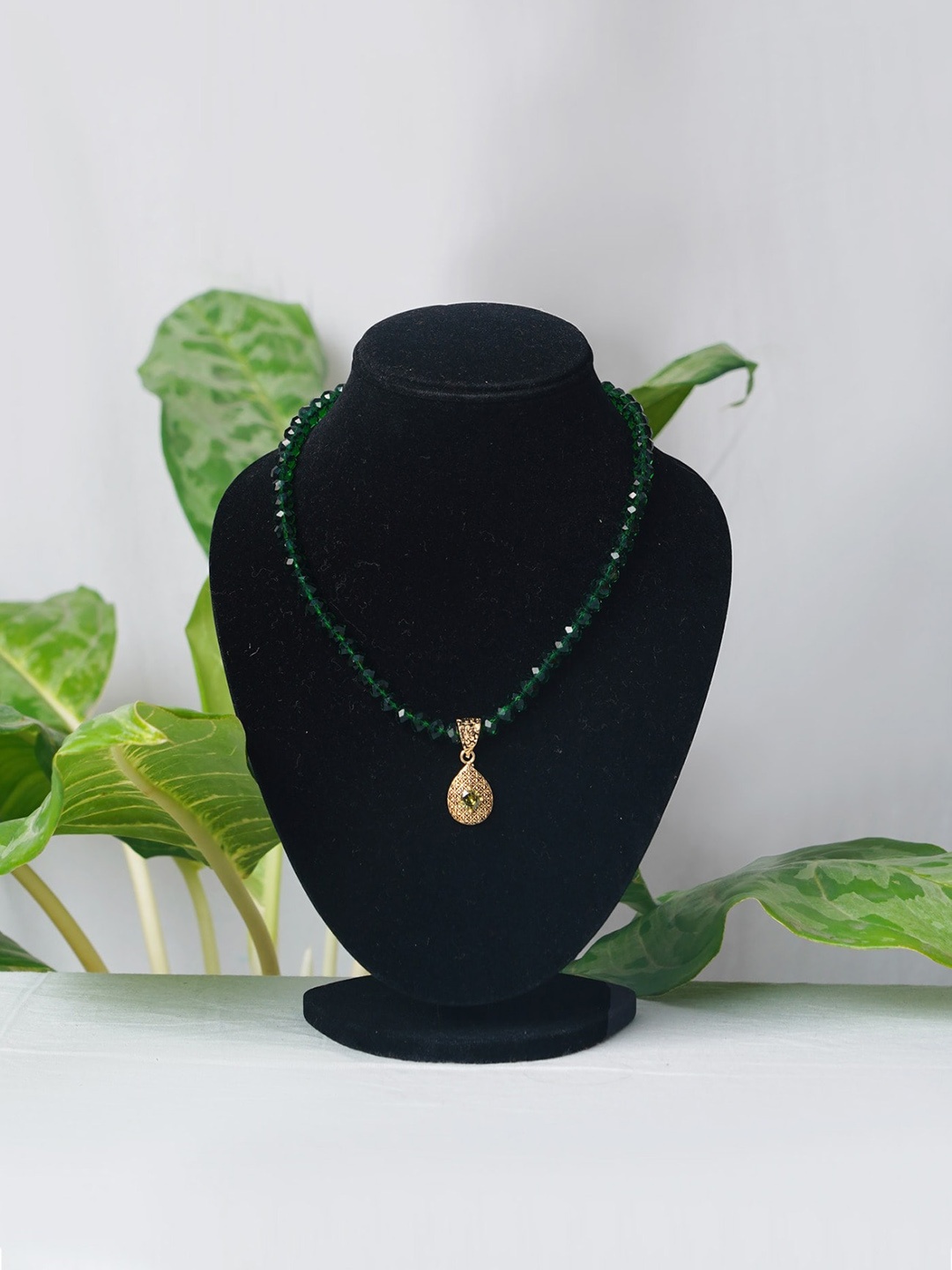 

Unnati Silks Artificial Beads Studded Necklace With Pendent, Green
