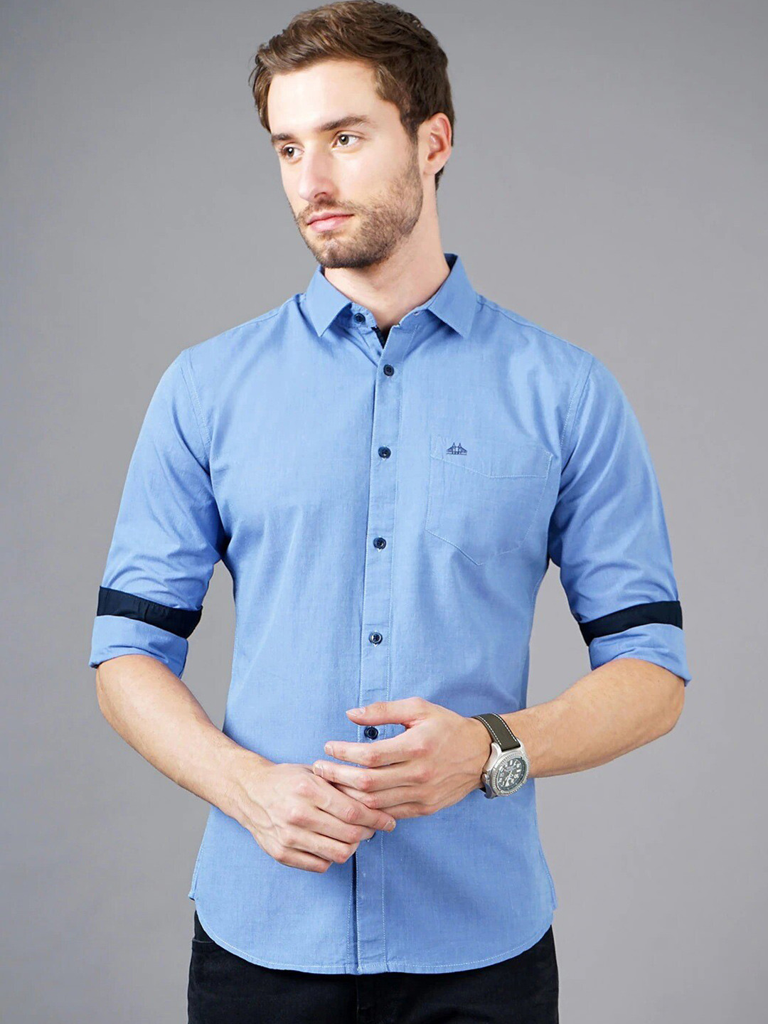 

British Club Smart Slim Fit Cotton Casual Shirt, Blue