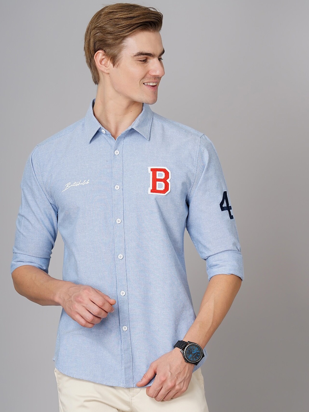 

British Club Smart Slim Fit Cotton Opaque Casual Shirt, Blue
