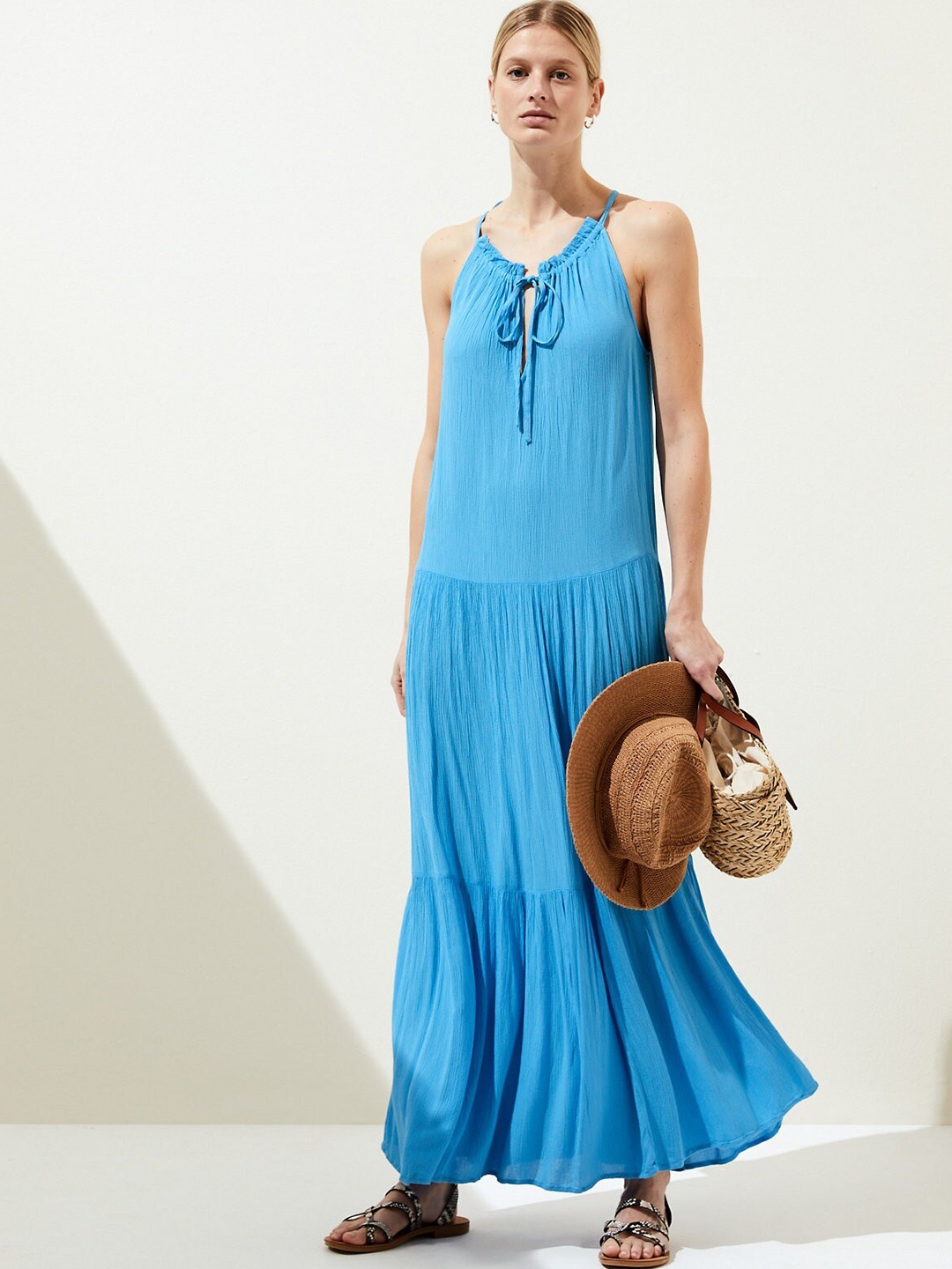 

Marks & Spencer Tie-Up Neck Drop-Waist Maxi Dress, Turquoise blue