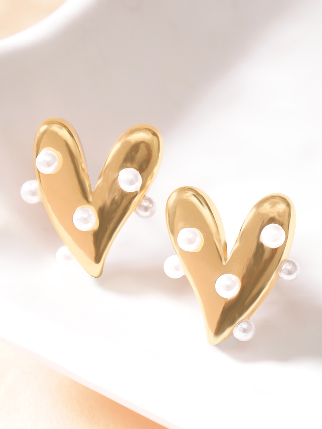 

Rubans Voguish Gold-Plated Heart Shaped Pearl Stud Earrings