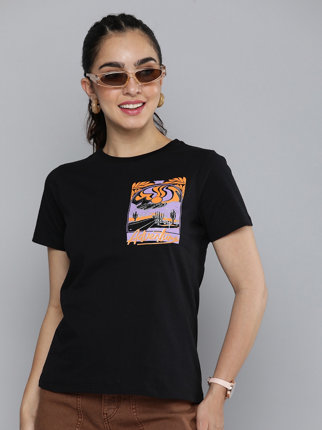 

HERE&NOW Women Graphic Printed T-shirt, Black