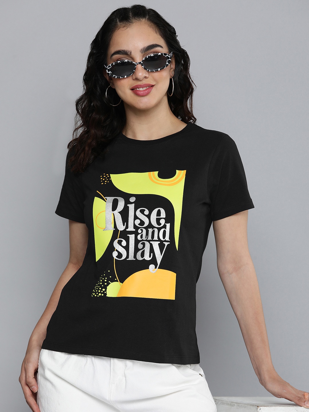 

HERE&NOW Women Graphic Printed T-shirt, Black