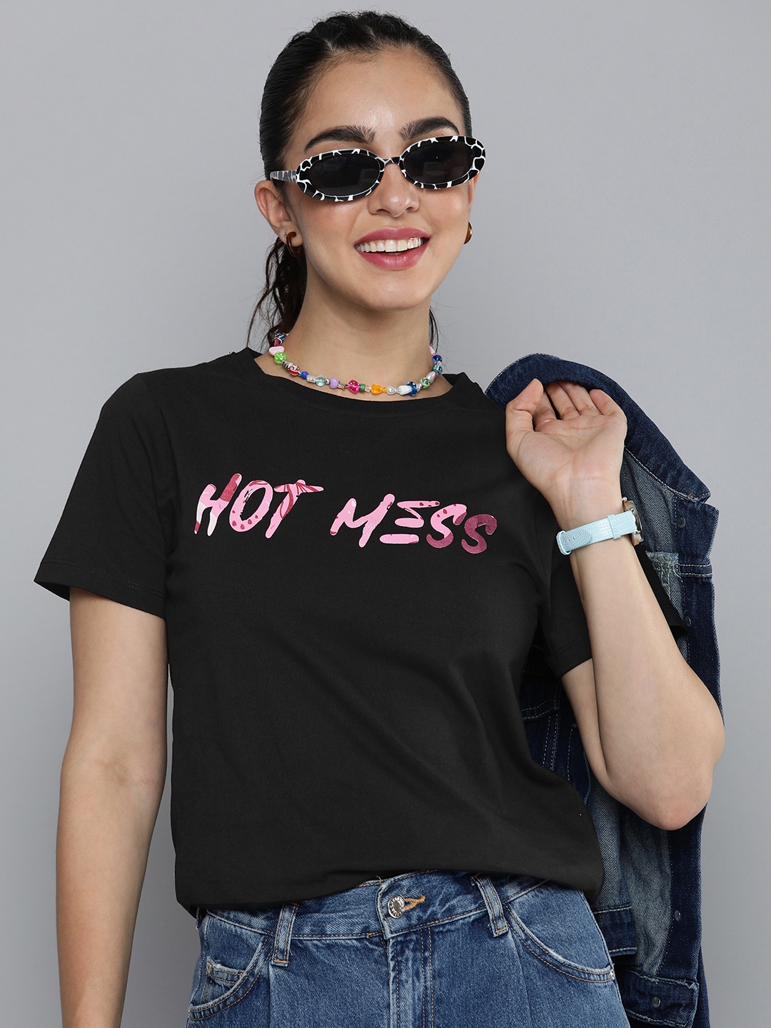 

HERE&NOW Women Typography Printed T-shirt, Black