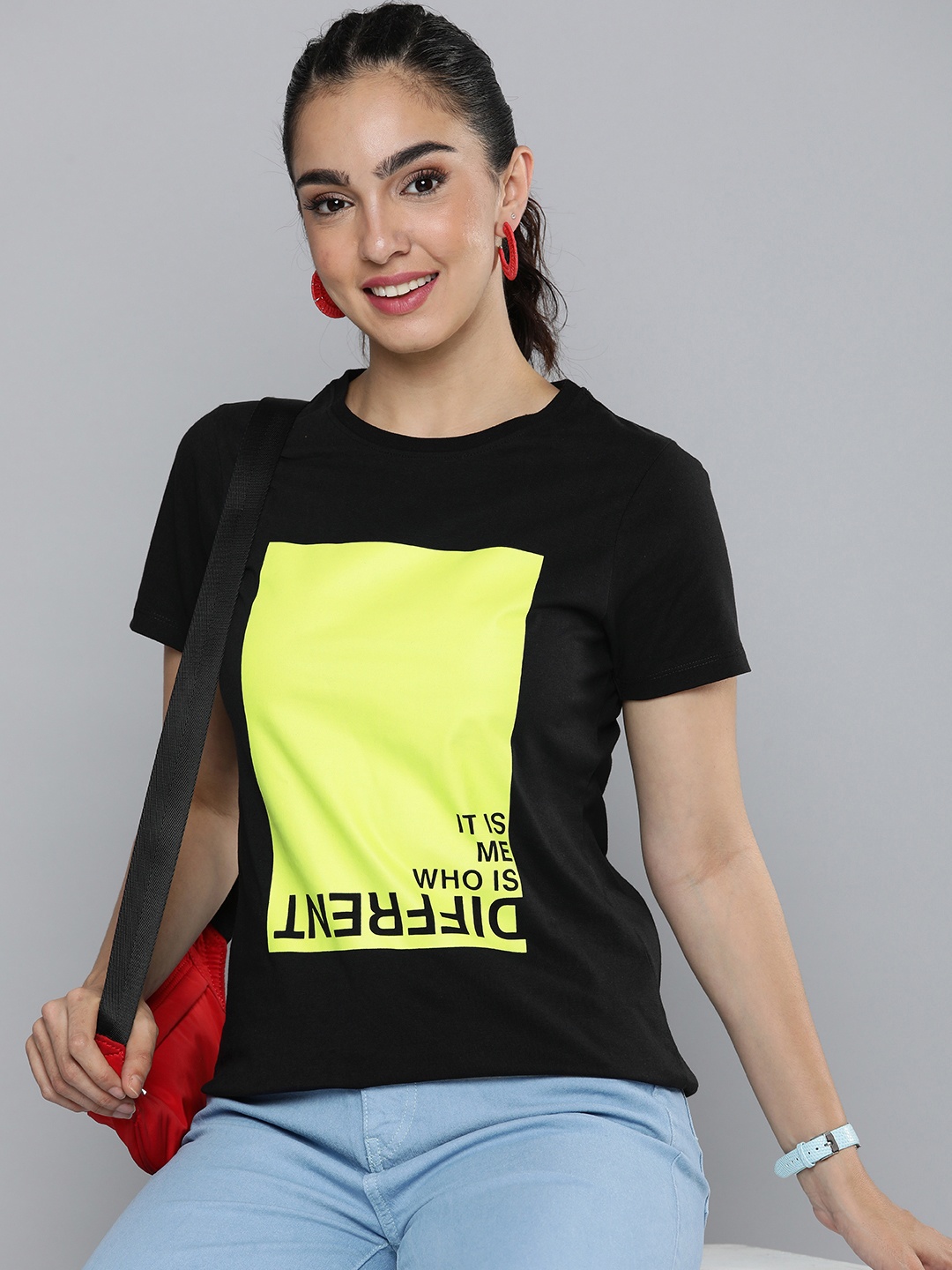 

HERE&NOW Women Graphic Printed T-shirt, Black