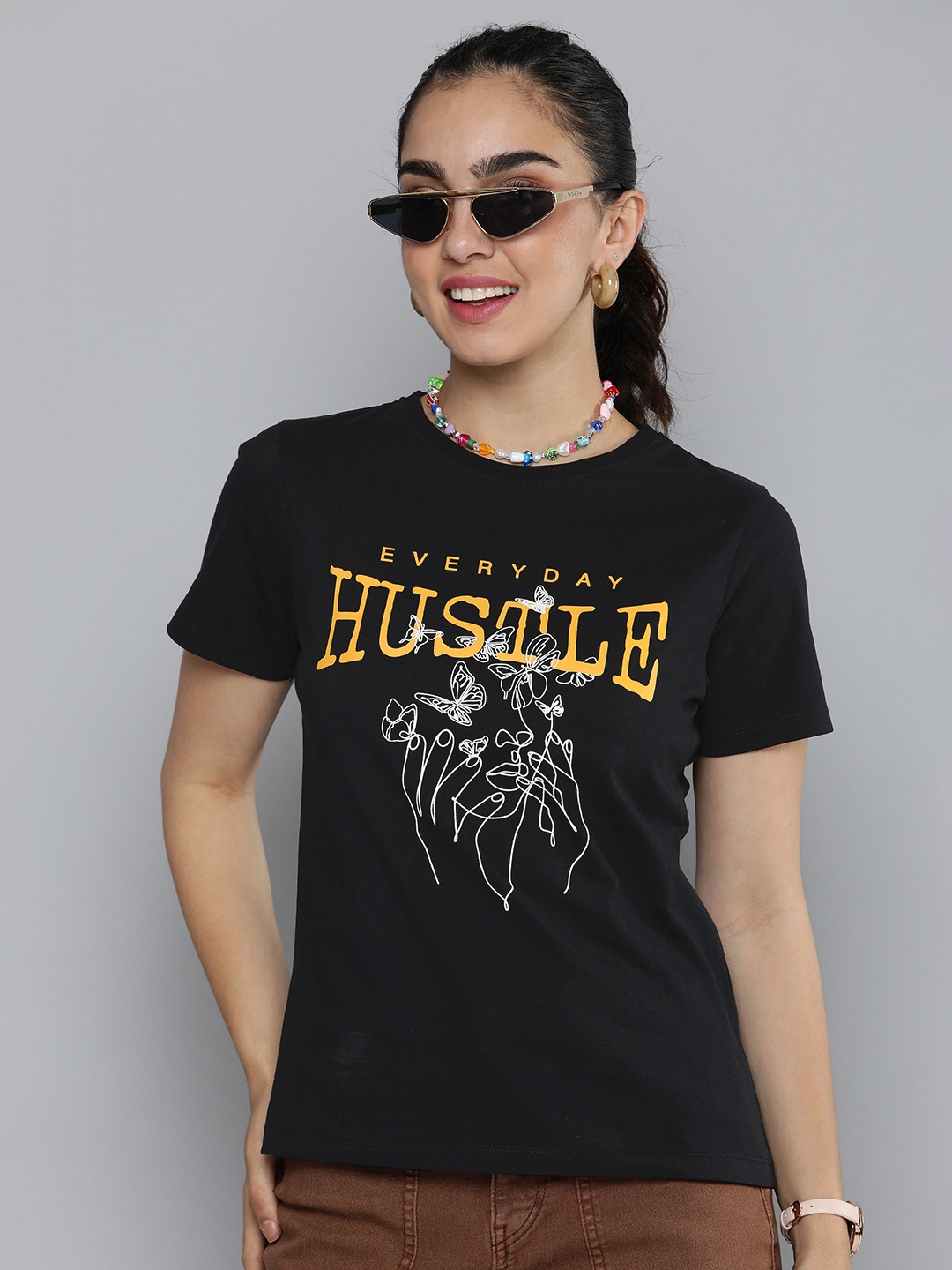 

HERE&NOW Women Graphic Printed T-shirt, Black