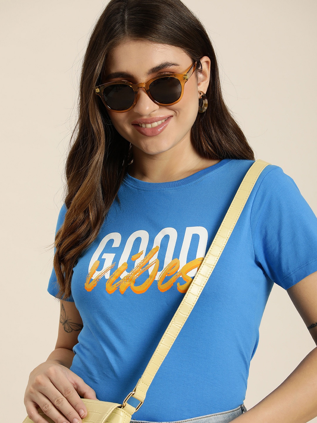 

HERE&NOW Women Typography Printed T-shirt, Blue