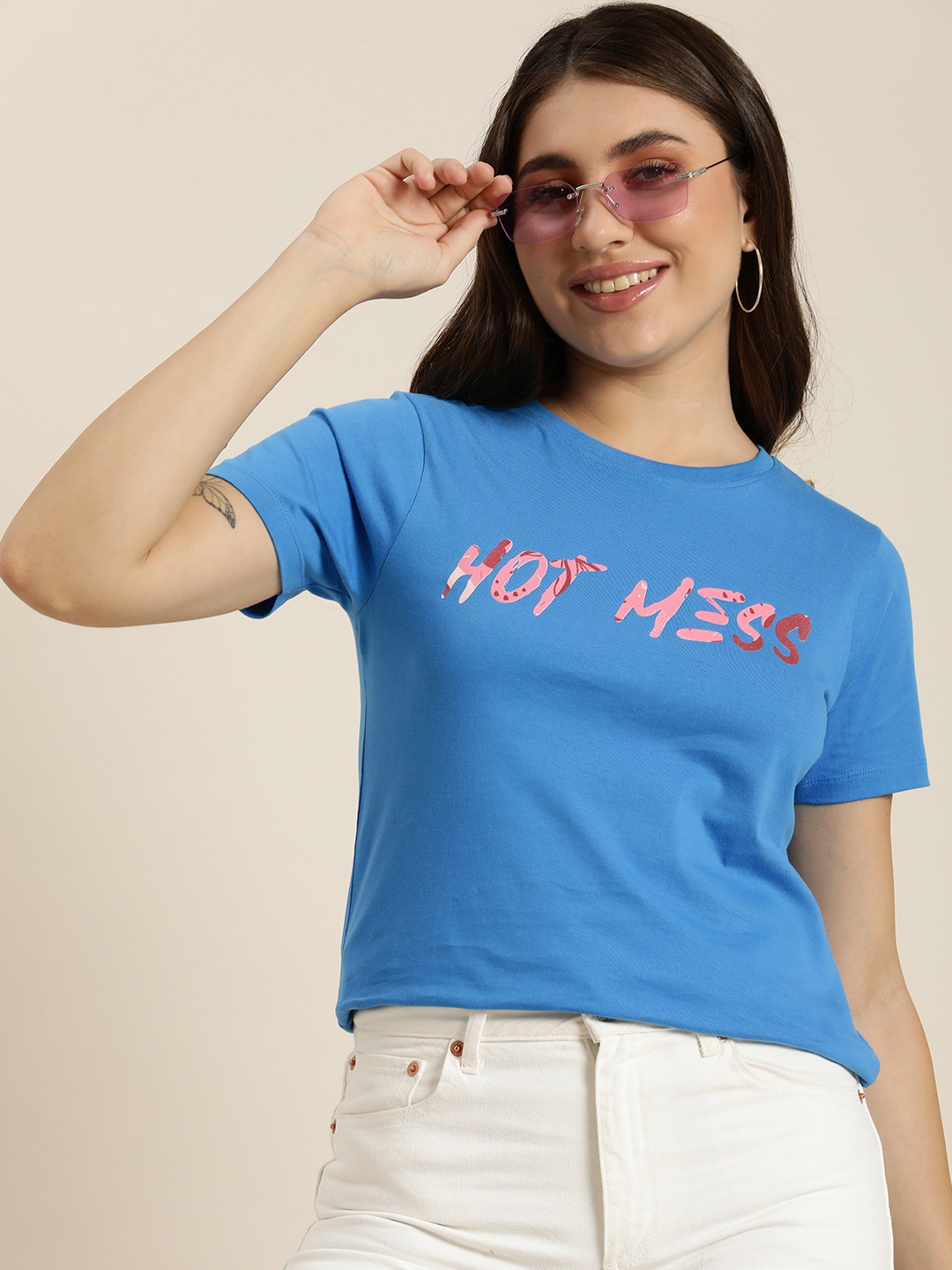 

HERE&NOW Women Typography Printed T-shirt, Blue