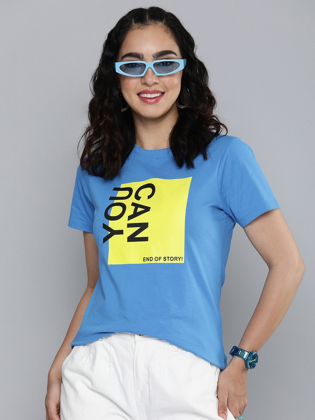 

HERE&NOW Women Graphic Printed T-shirt, Blue