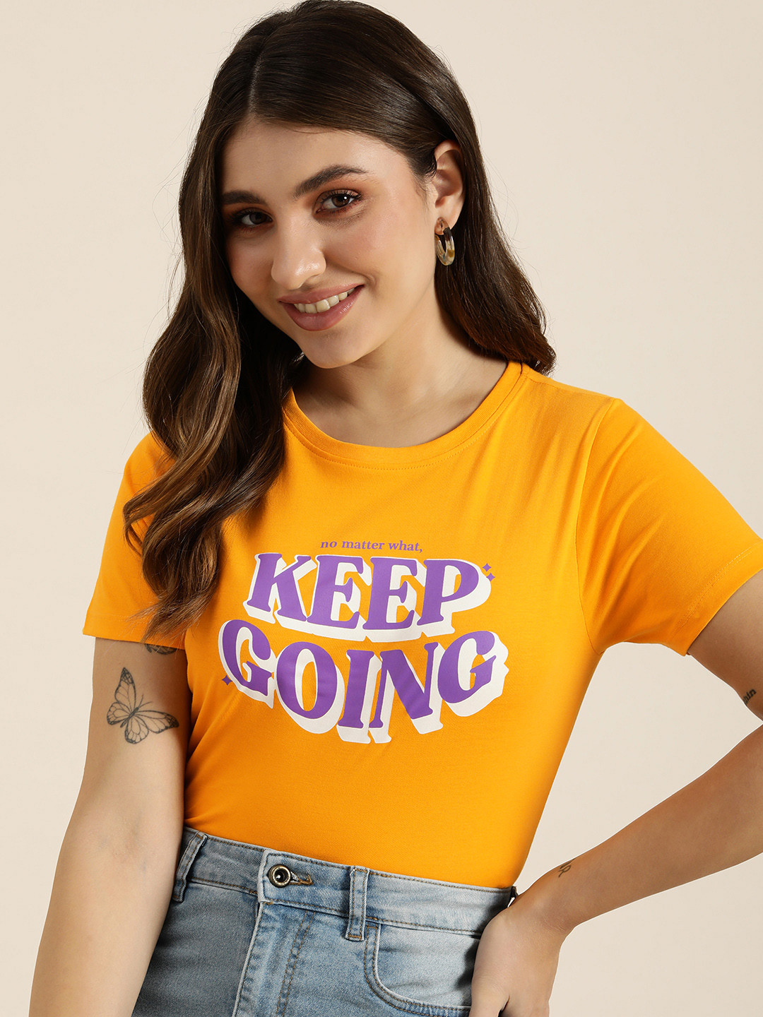 

HERE&NOW Women Typography Printed T-shirt, Yellow