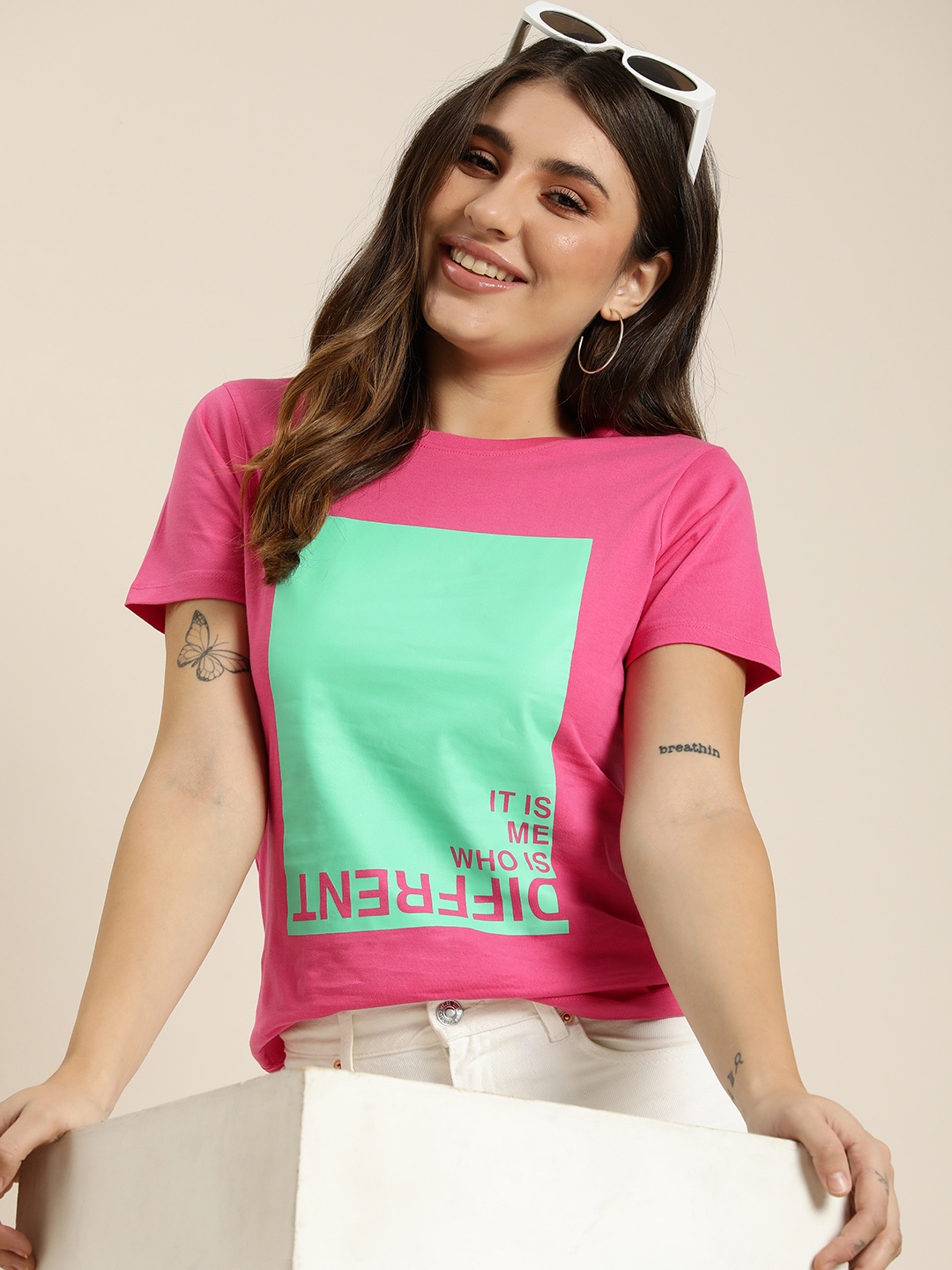 

HERE&NOW Women Typography Printed T-shirt, Pink
