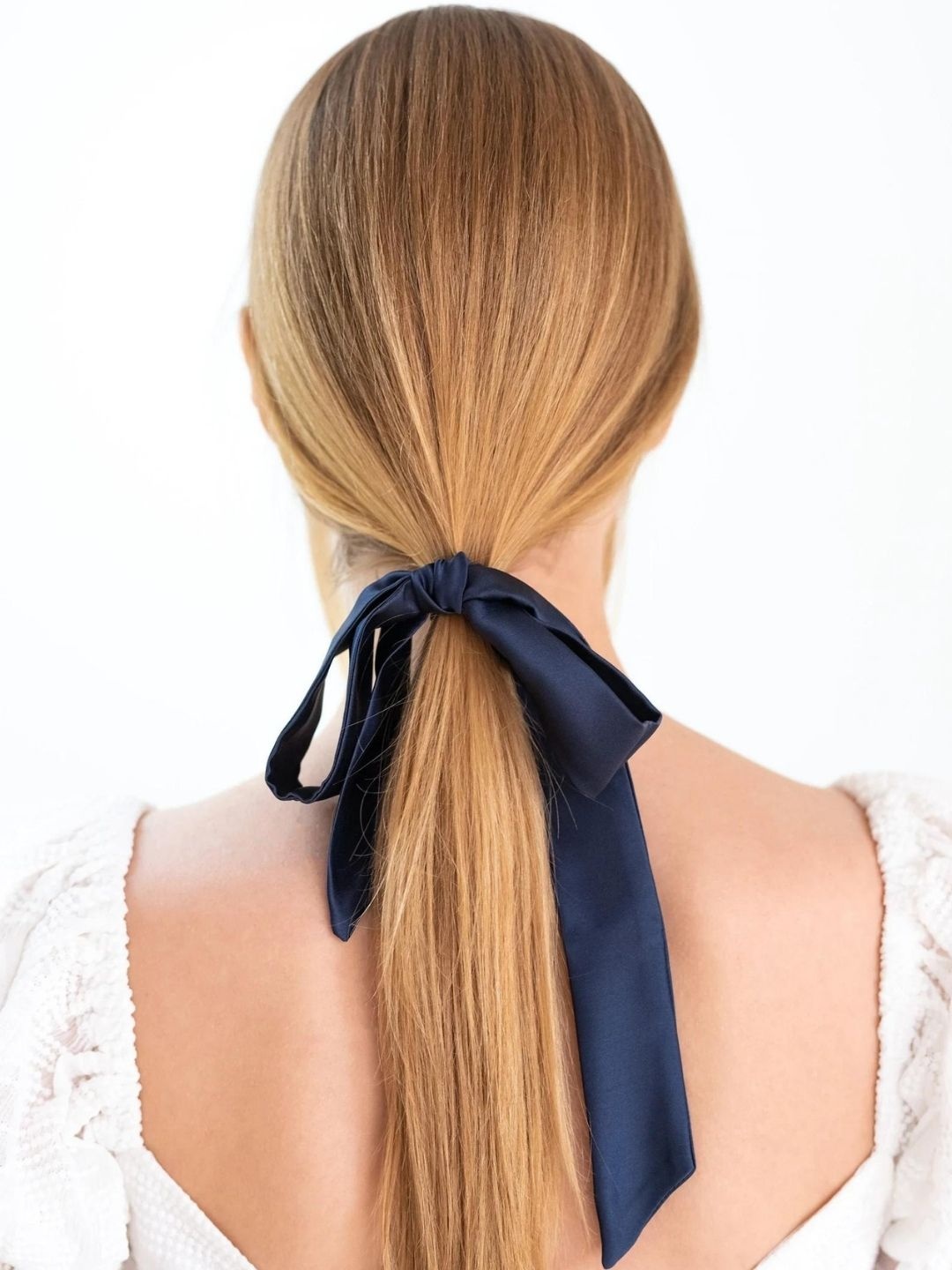 

Mueras Satin Ribbon Ponytail Holders, Navy blue