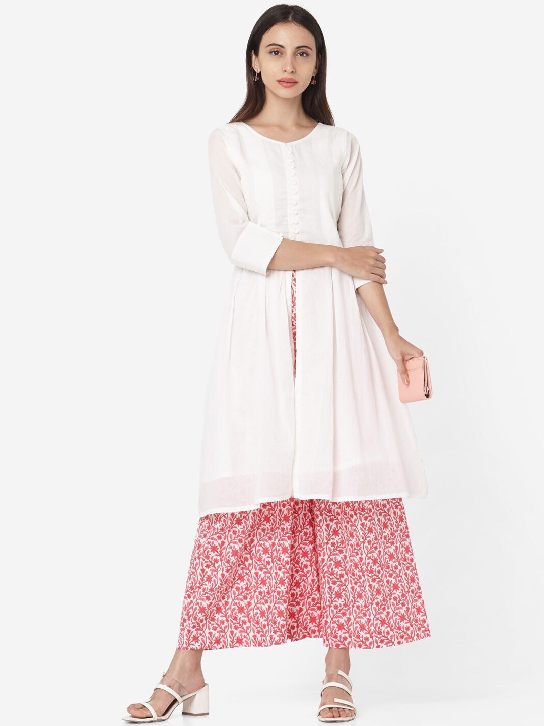 

KALINI V-Neck High-Slit Pure Cotton Kurta With Palazzos, White