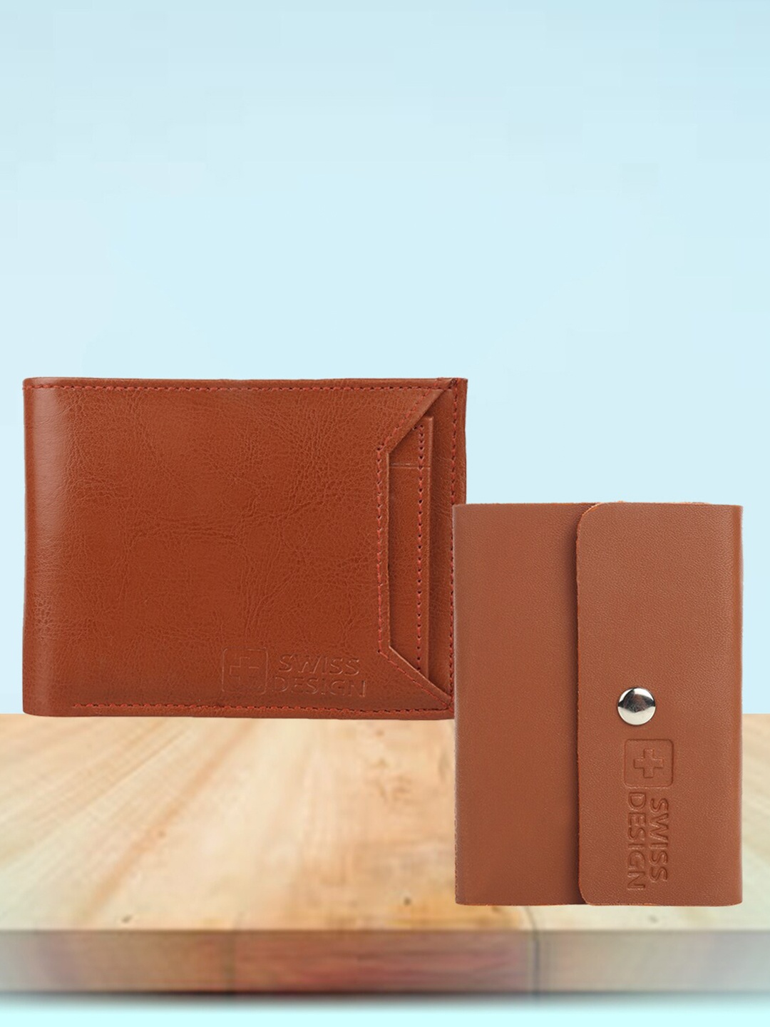 

Swiss Design Men Pack Of 2 Two Fold Wallet & Card Holder, Tan