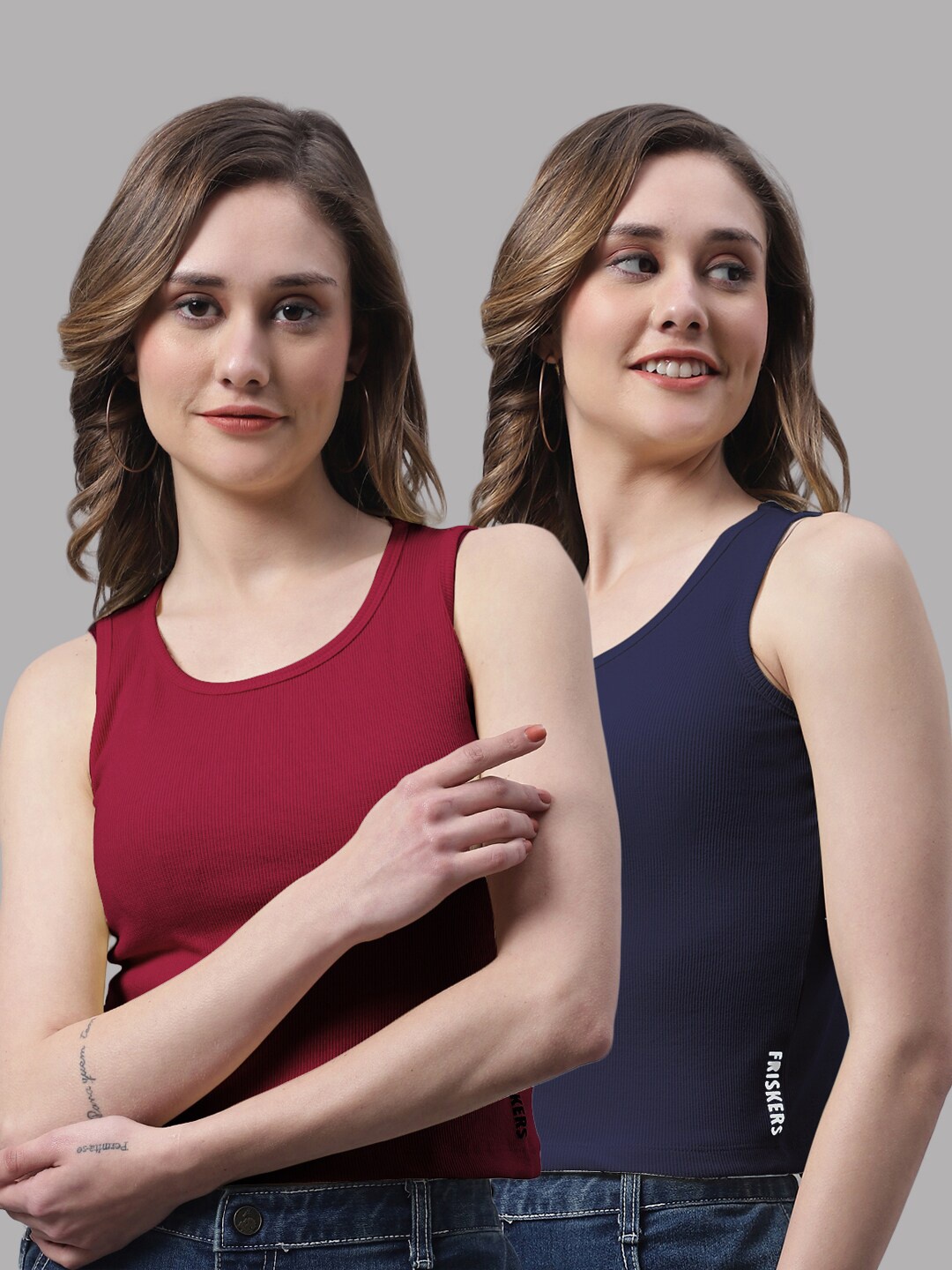 

FBAR Pack Of 2 Round Neck Tank Cotton Top, Maroon