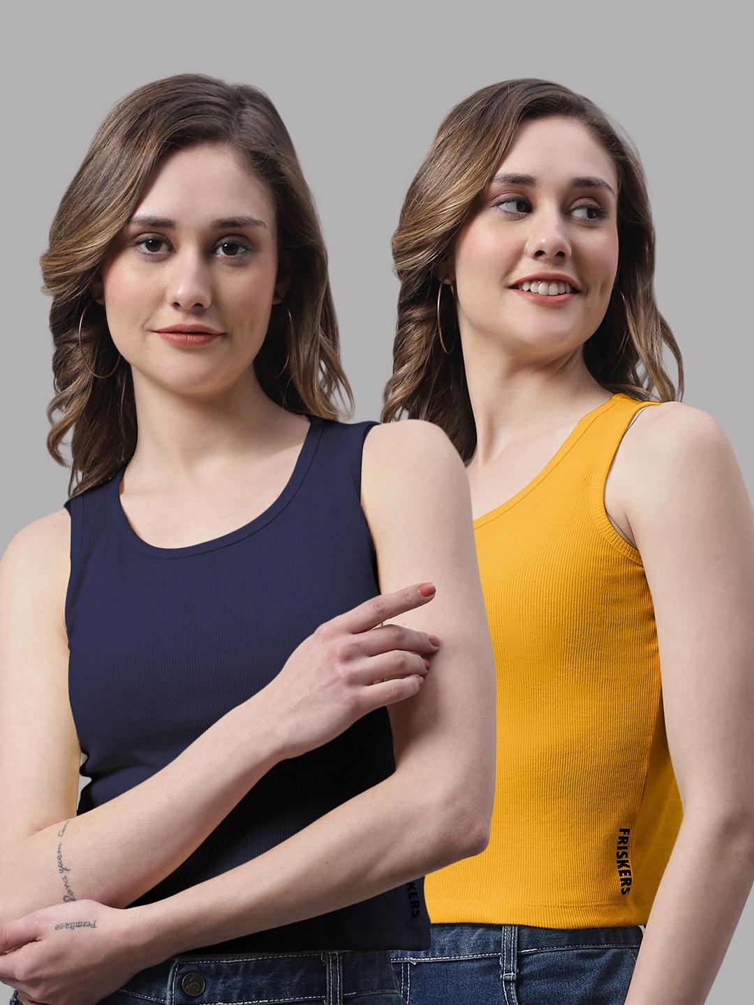 

FBAR Pack Of 2 Cotton Crop Top, Navy blue