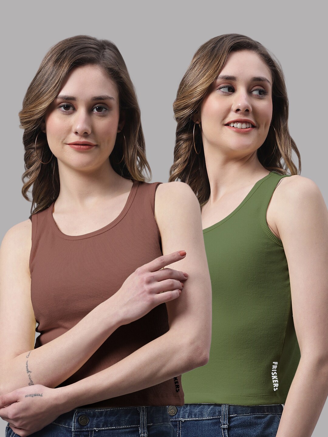 

FBAR Pack Of 2 Bio Wash Skin Friendly Cotton Tank Top, Brown