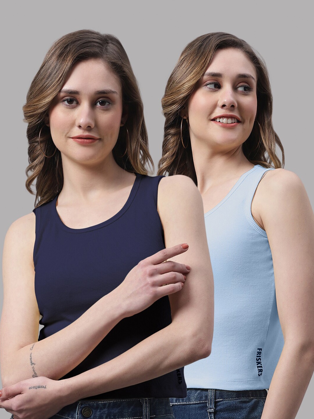 

FBAR Pack Of 2 Cotton Tank Tops, Navy blue