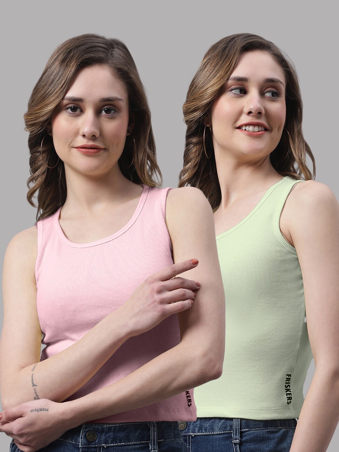 

FBAR Pack Of 2 Round Neck Skin Friendly Bio-Wash Pure Cotton Fitted Crop Tops, Pink