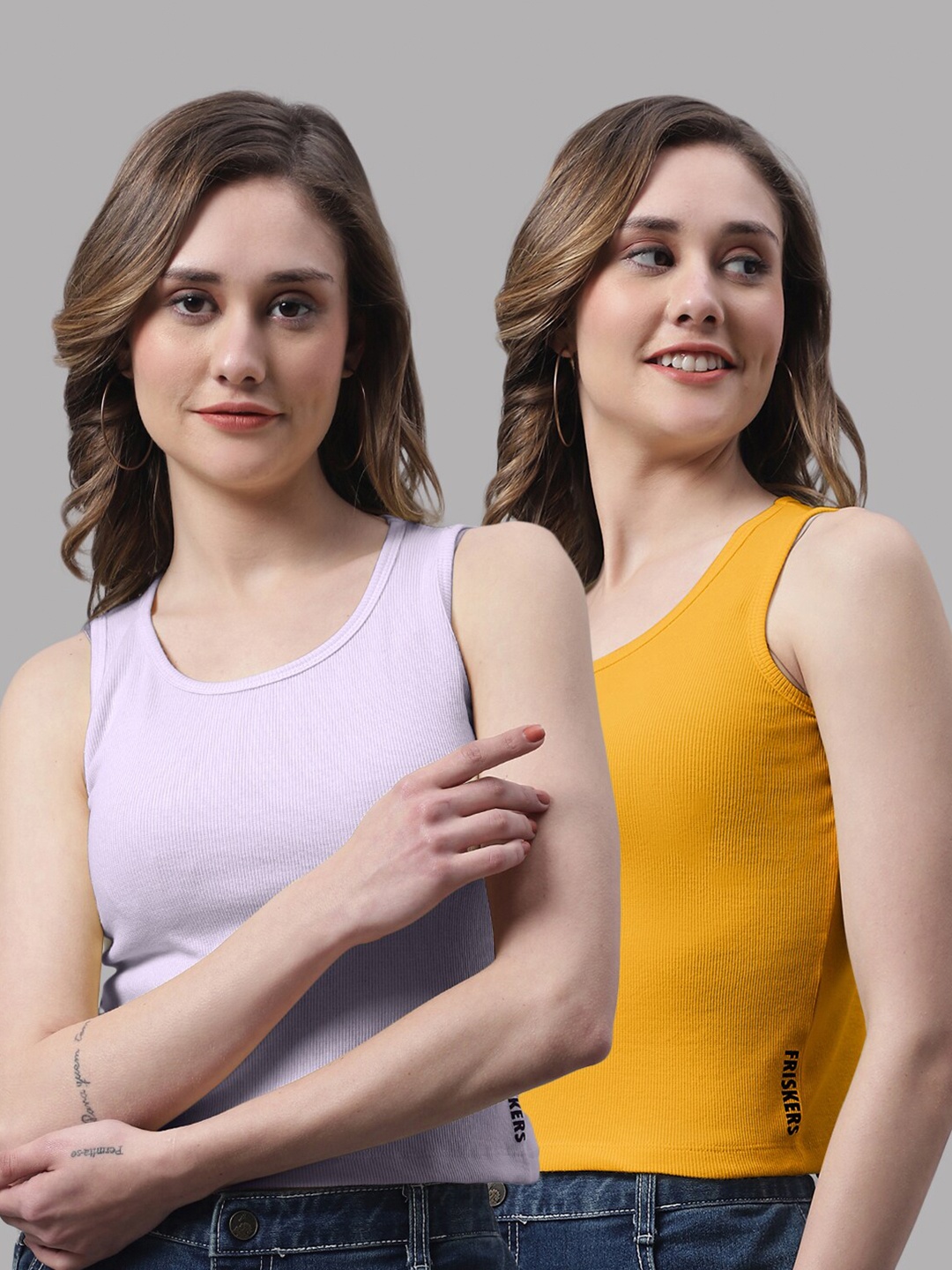 

FBAR Pack Of 2 Round Neck Skin Friendly Bio-Wash Pure Cotton Fitted Crop Tops, Lavender