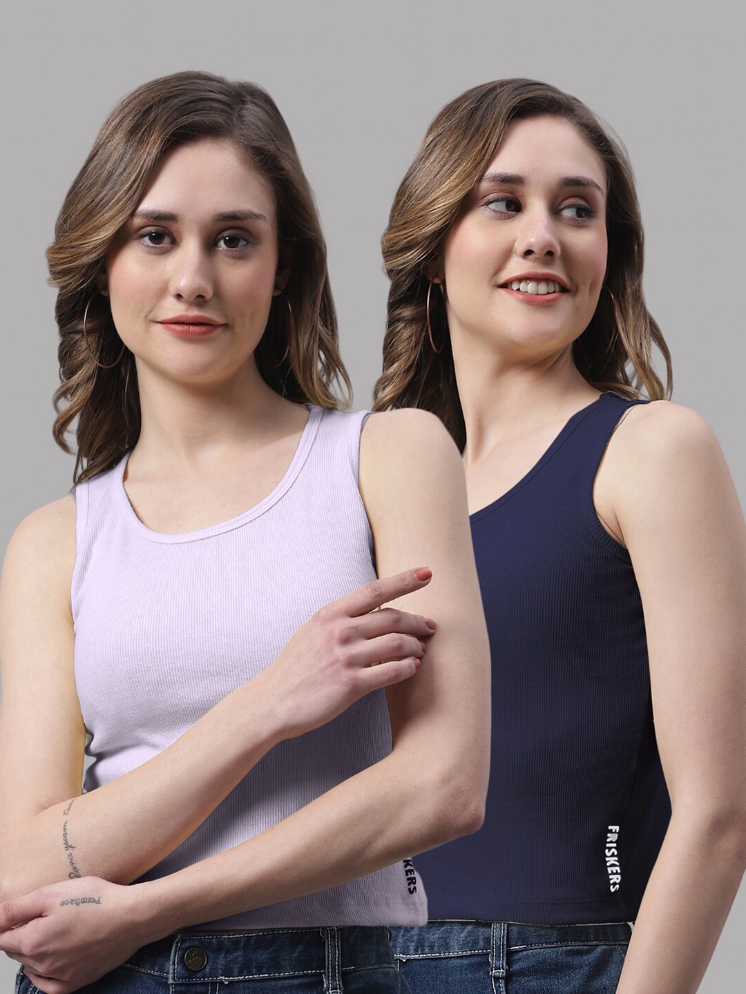 

FBAR Pack Of 2 Round Neck Skin Friendly Bio-Wash Pure Cotton Fitted Crop Tops, Lavender