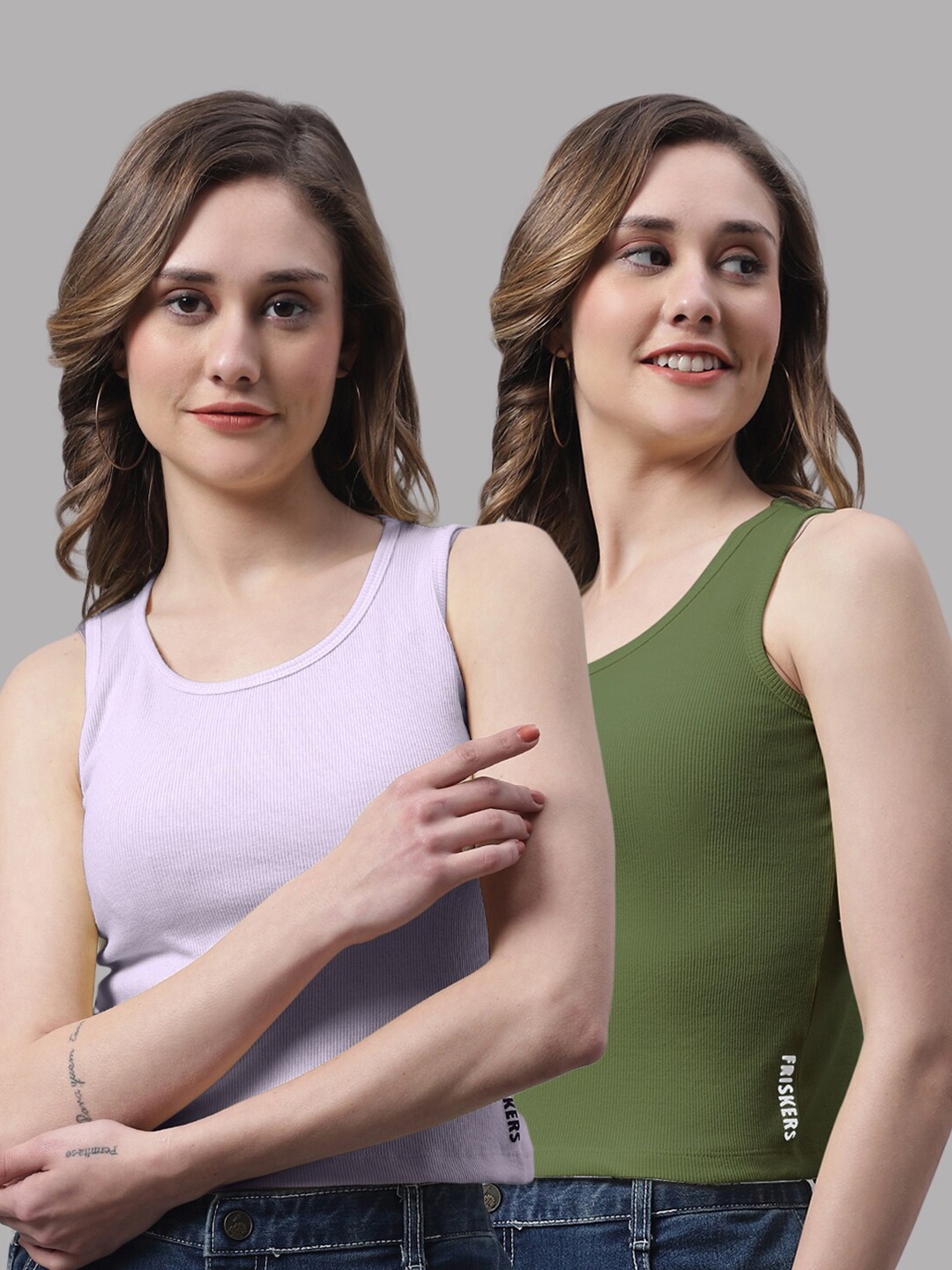 

FBAR Pack Of 2 Round Neck Skin Friendly Bio-Wash Pure Cotton Fitted Crop Tops, Lavender