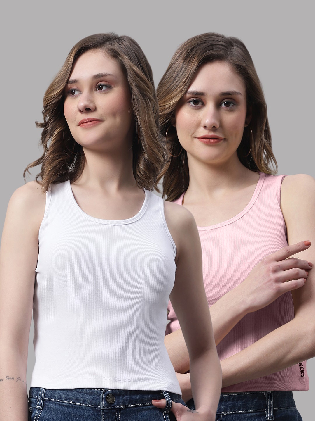 

FBAR Pack Of 2 Bio Wash Skin Friendly Cotton Crop Tank Top, White