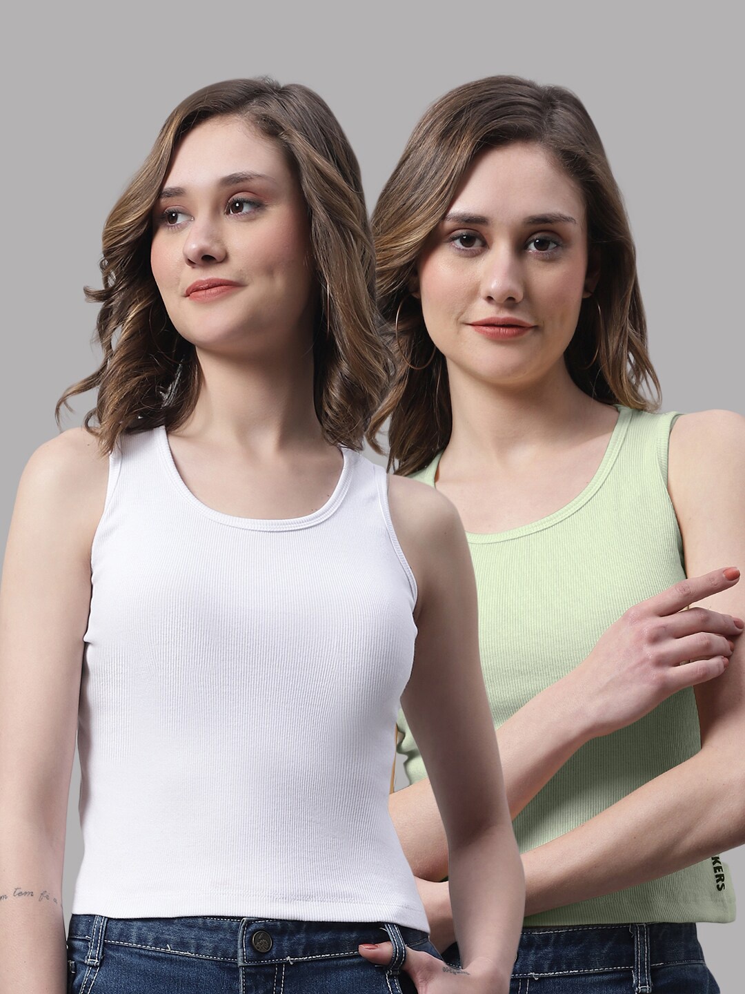 

FBAR Pack Of 2 Round Neck Tank Cotton Top, White