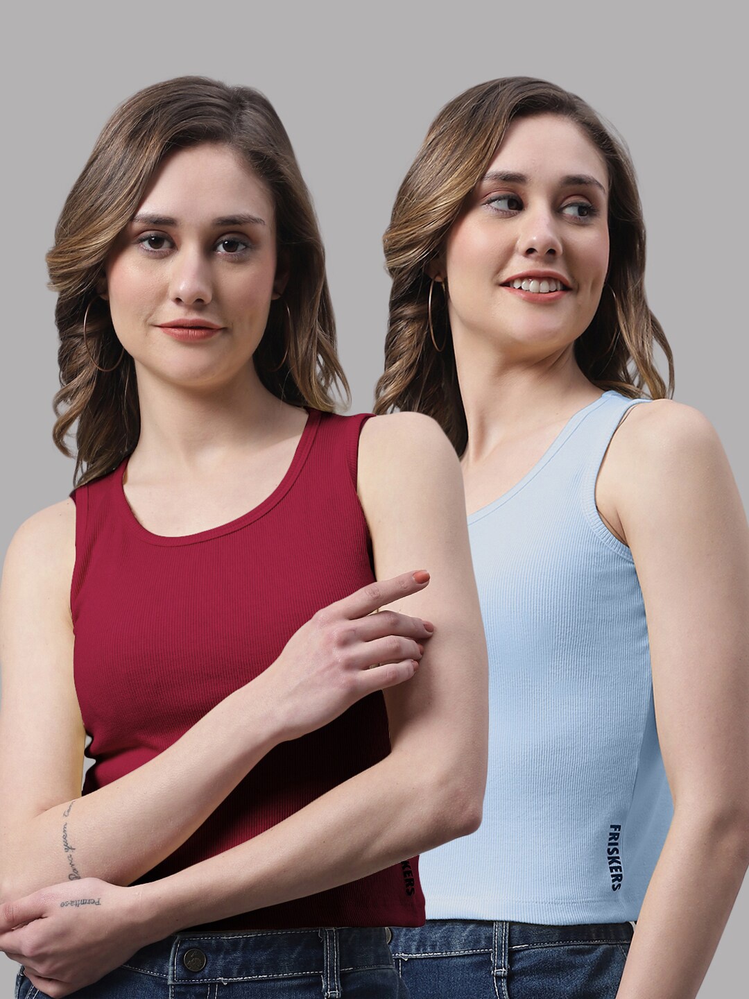 

FBAR Pack Of 2 Bio Wash Skin Friendly Cotton Tank Top, Maroon