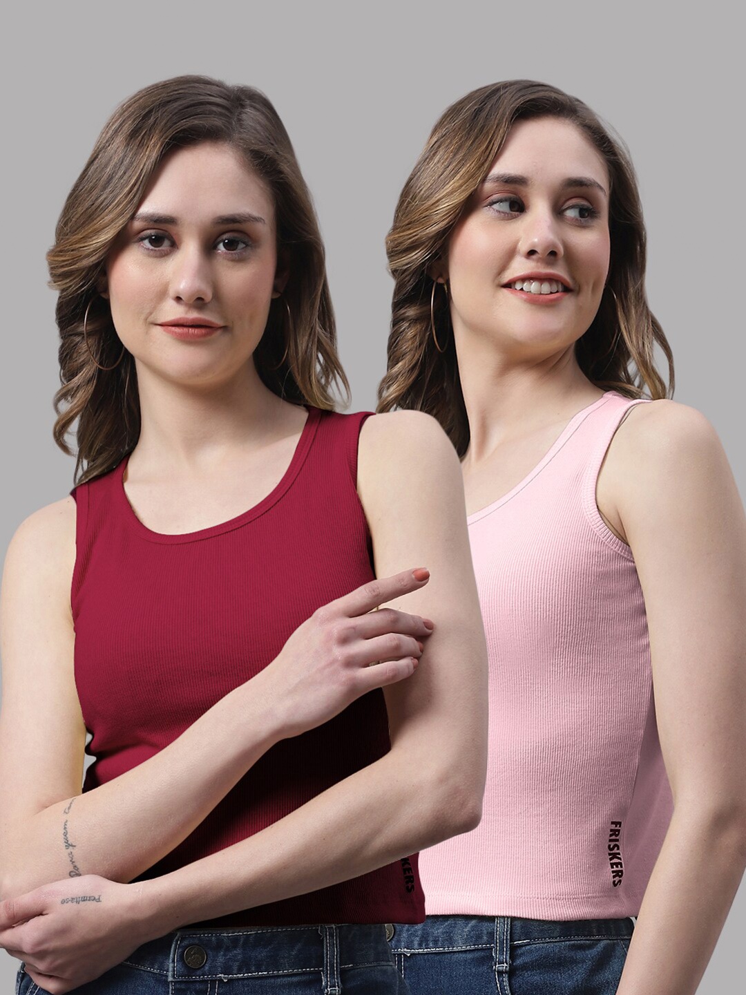 

FBAR Pack Of 2 Fitted Cotton Top, Maroon