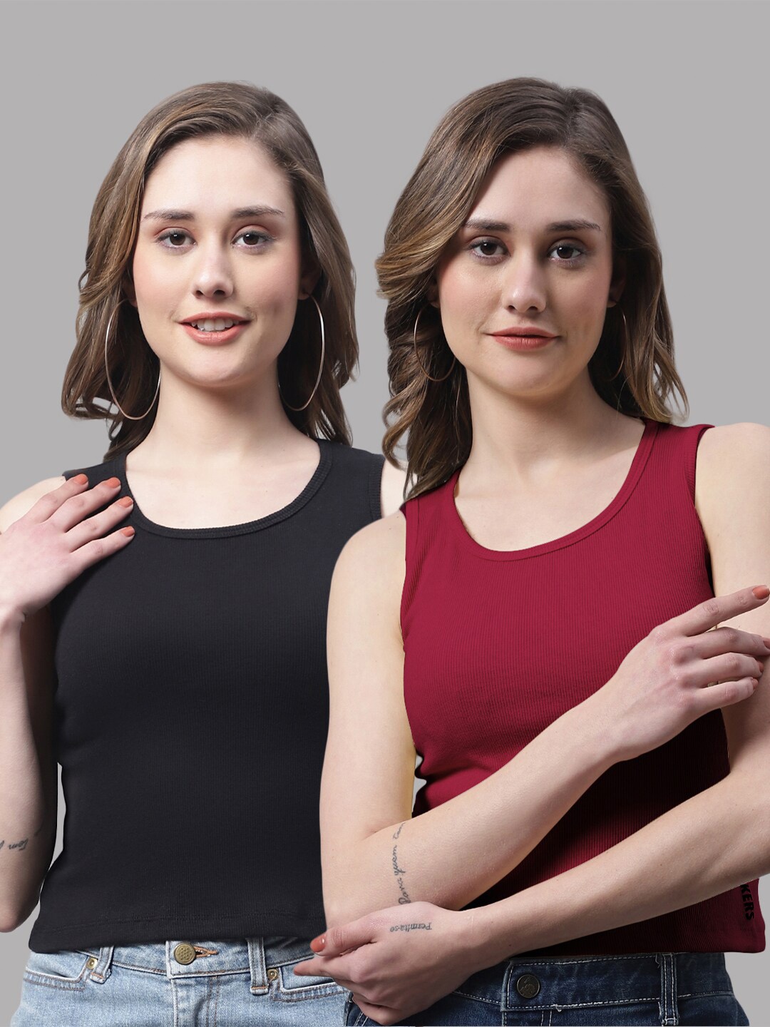 

FBAR Pack Of 2 Fitted Cotton Top, Black