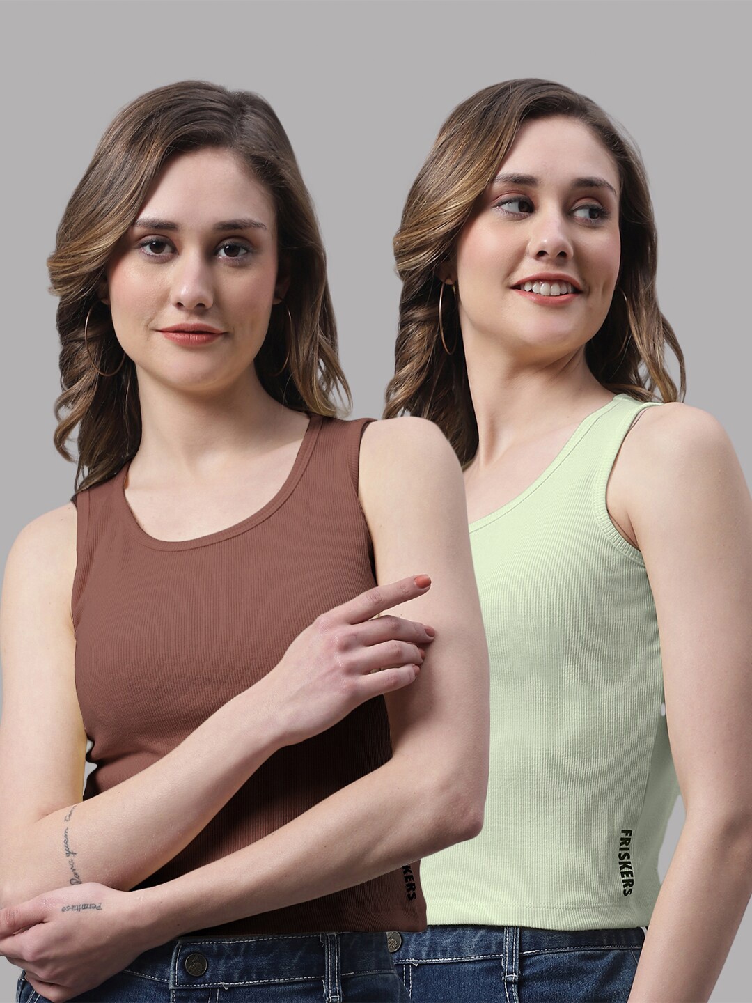 

FBAR Pack Of 2 Scoop Neck Sleeveless Cotton Top, Brown