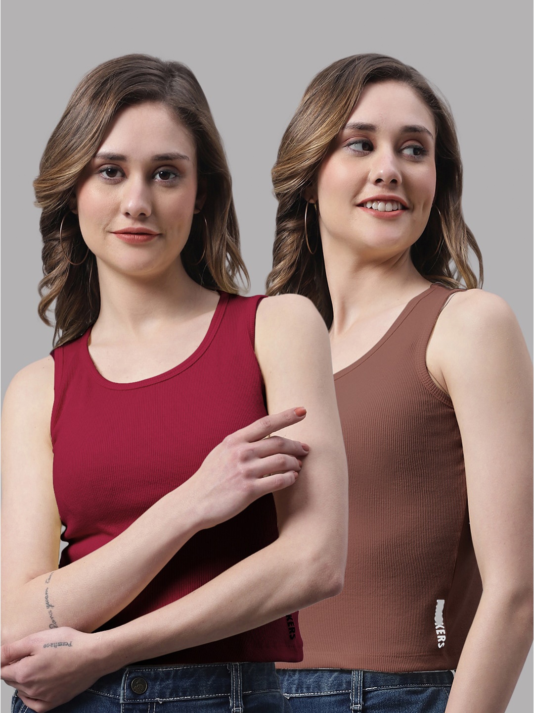 

FBAR Pack of 2 Ribbed Cotton Crop Tops, Maroon