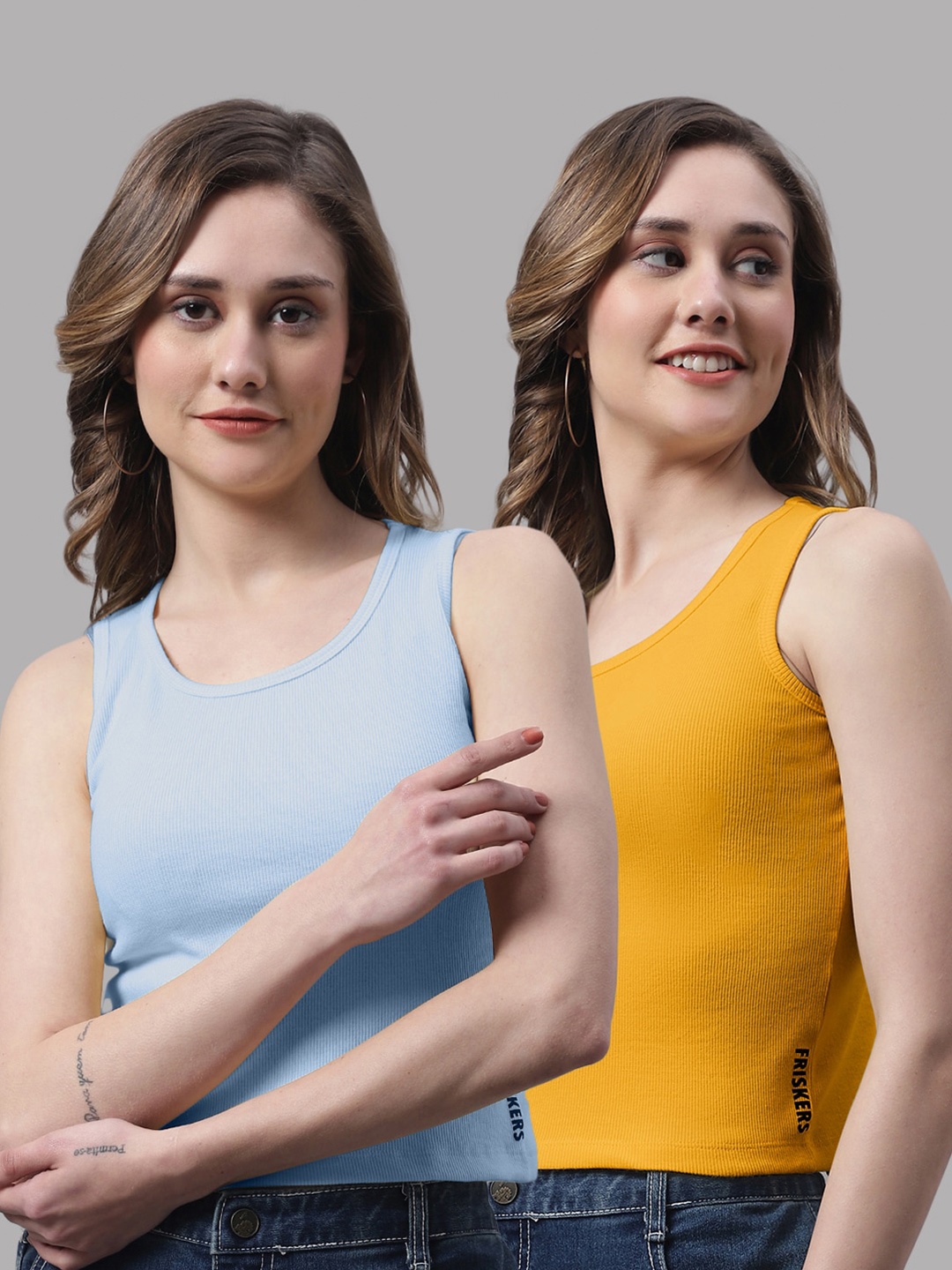 

FBAR Pack of 2 Ribbed Cotton Crop Tops, Blue