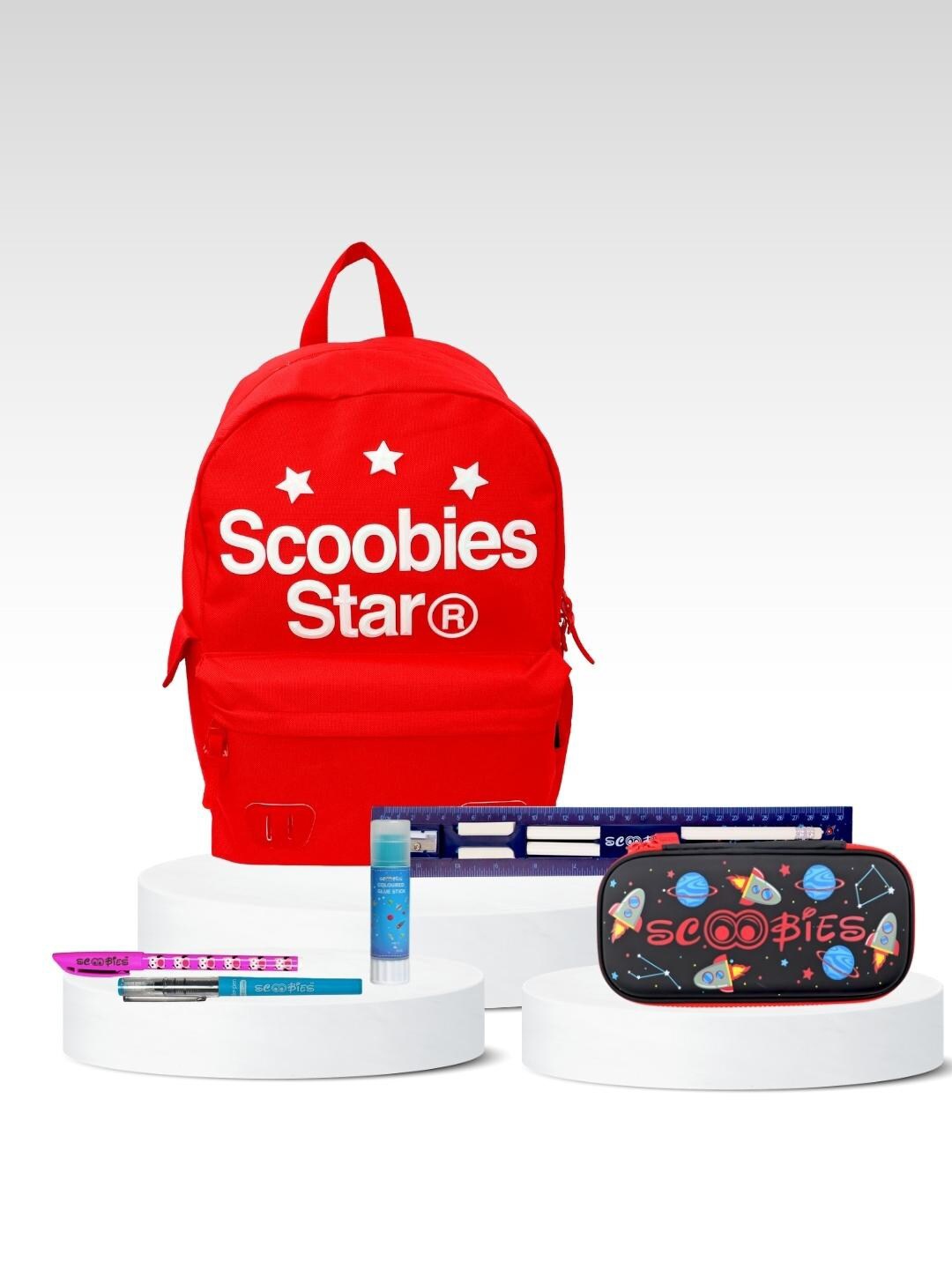 

SCOOBIES Kids Printed Bag With Pencil Case, Red