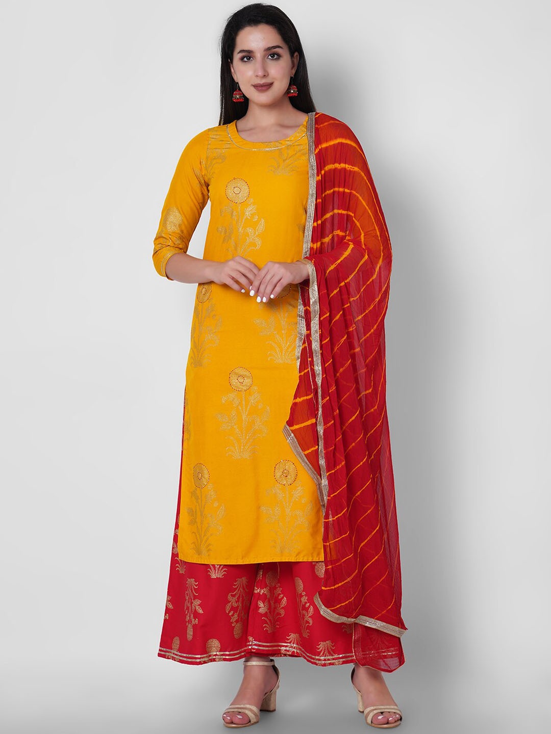

KALINI Floral Printed Sequined Kurta with Palazzos & Dupatta, Yellow