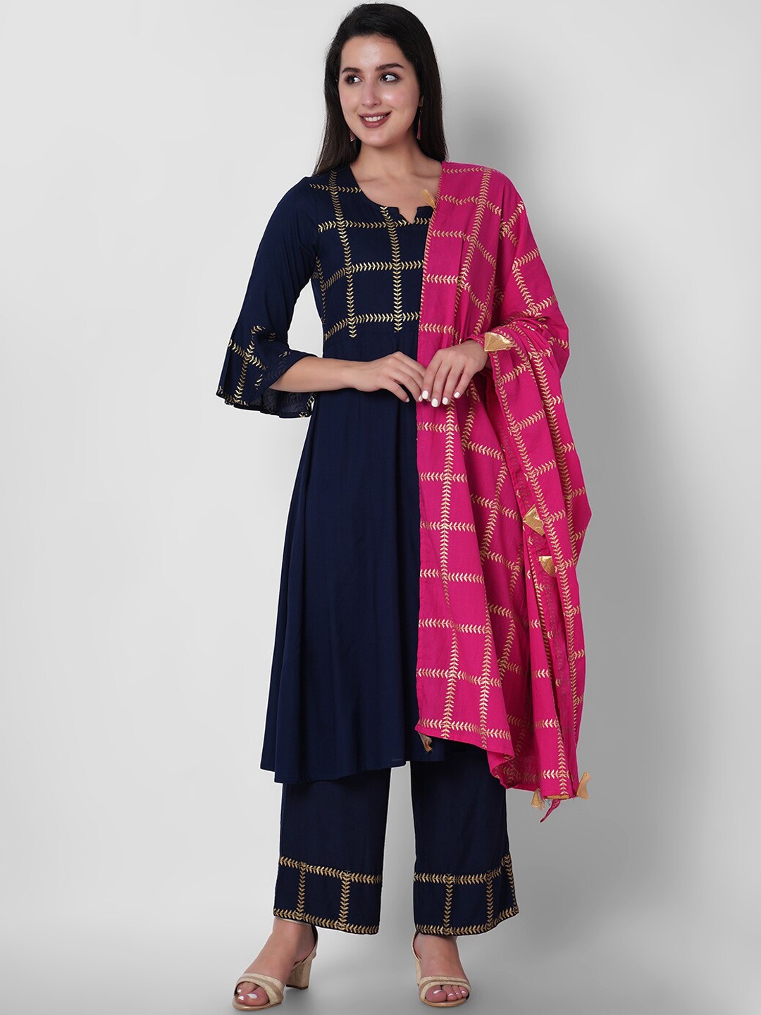 

KALINI Women Regular Thread Work Kurta with Palazzos & Dupatta, Blue