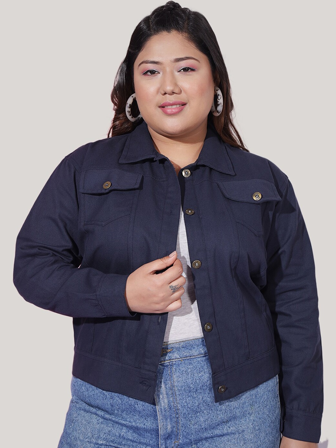 

BUY NEW TREND Curvy Plus Size Lightweight Twill Denim Jacket, Navy blue