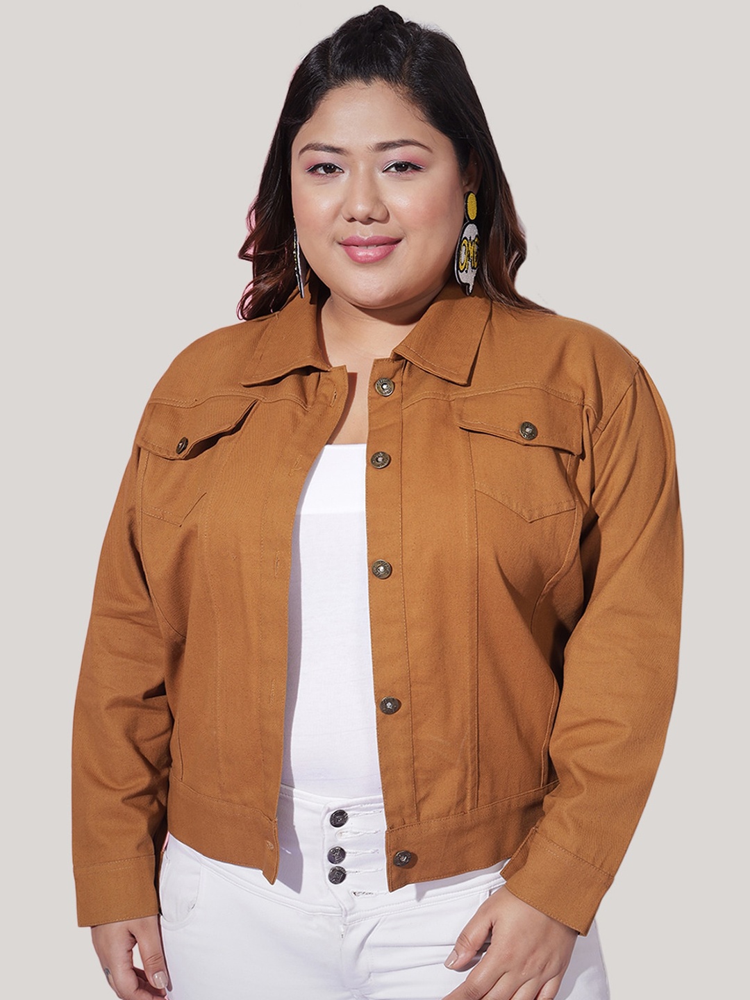 

BUY NEW TREND Curvy Plus Size Lightweight Twill Denim Jacket, Brown