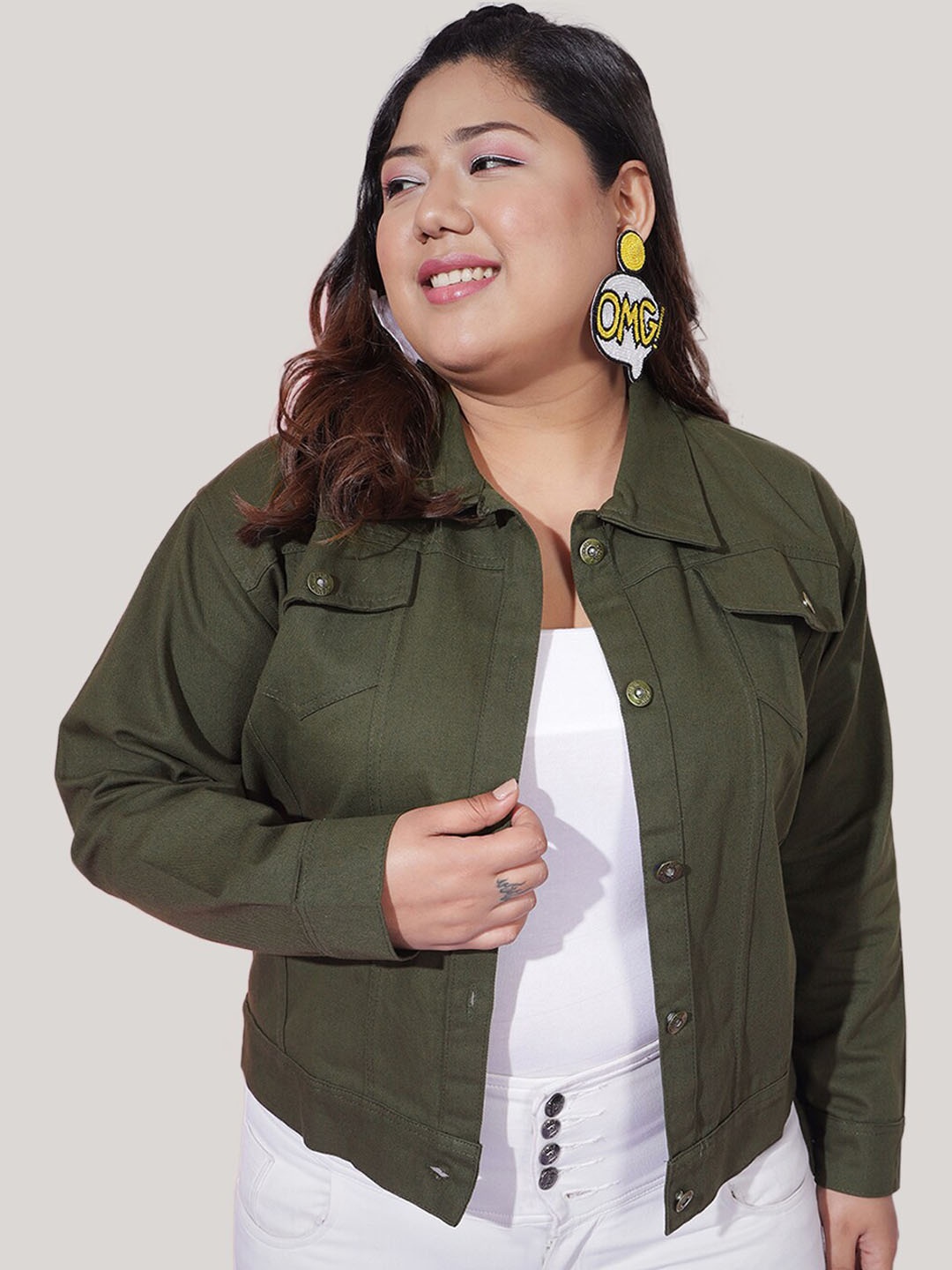 

BUY NEW TREND Curvy Plus Size Lightweight Twill Denim Jacket, Green