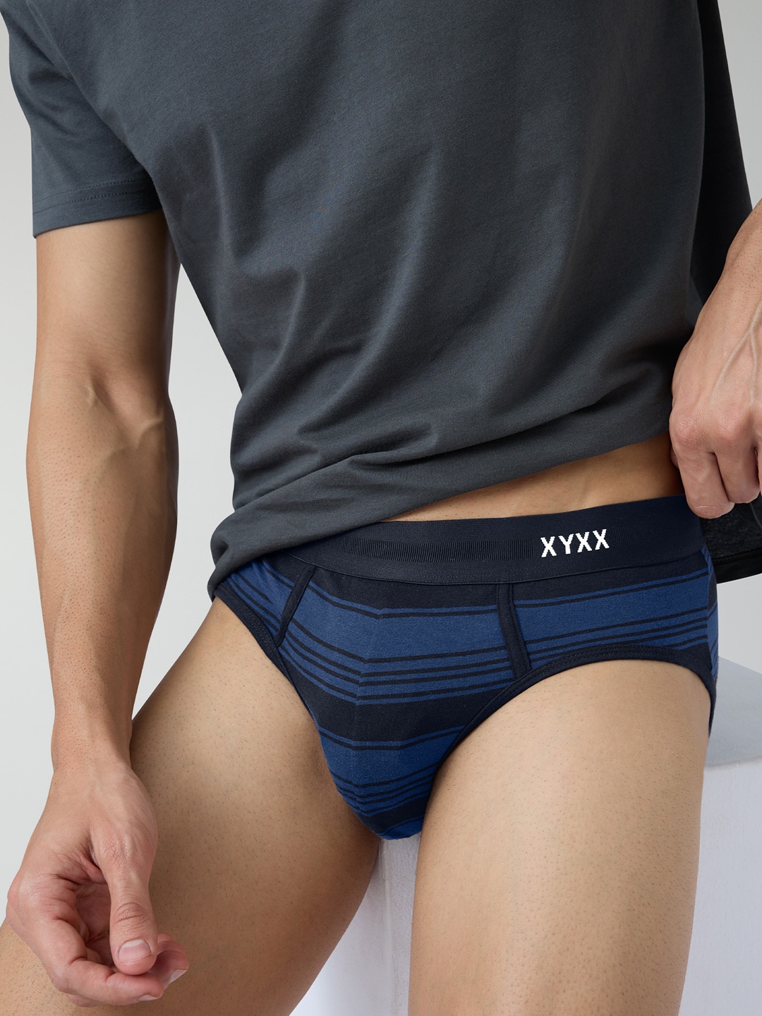 

XYXX Men Striped Combed Cotton Streax Basic Briefs, Blue