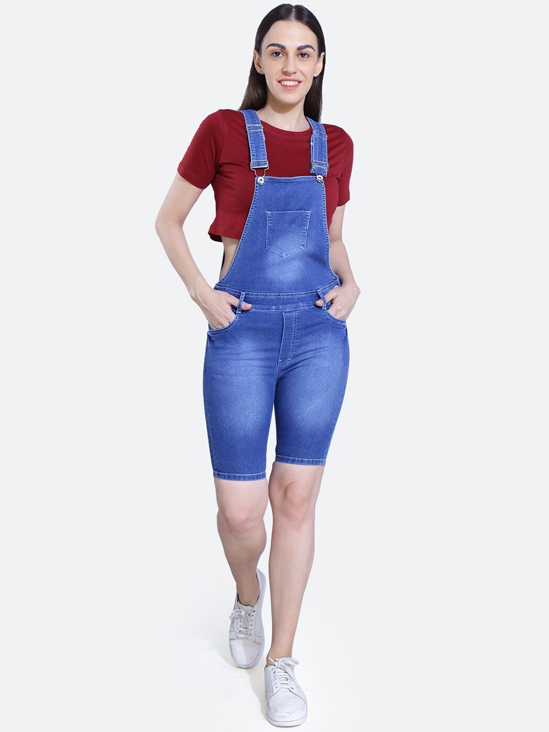 

FCK-3 Women Stretchable Denim Short Dungaree, Blue