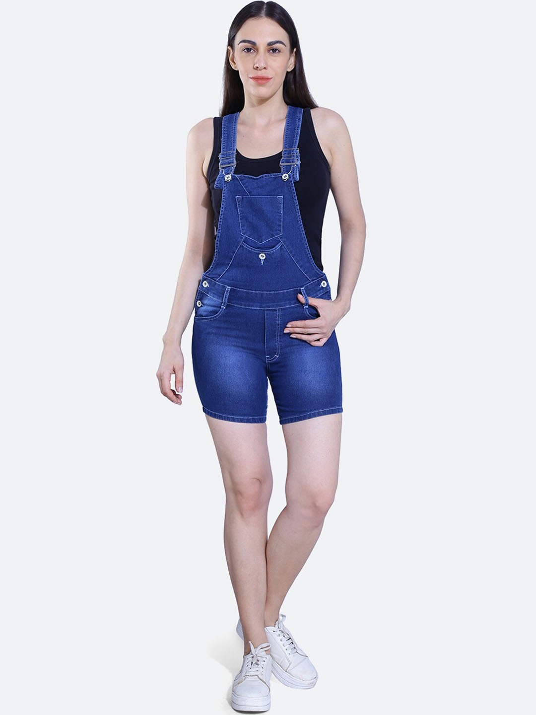 

FCK-3 Women Stretchable Denim Short Dungaree, Blue