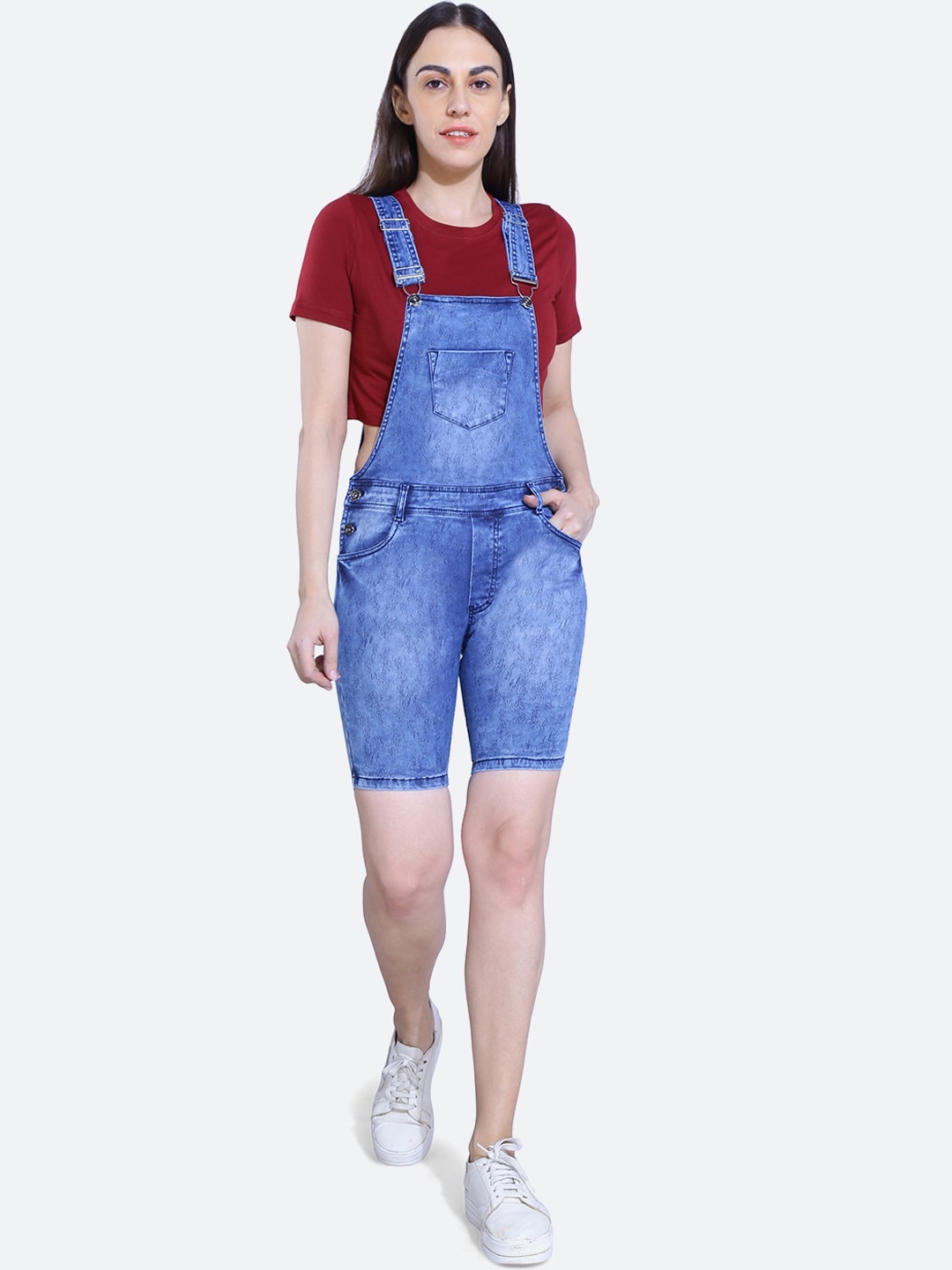 

FCK-3 Women Stretchable Denim Short Dungaree, Blue