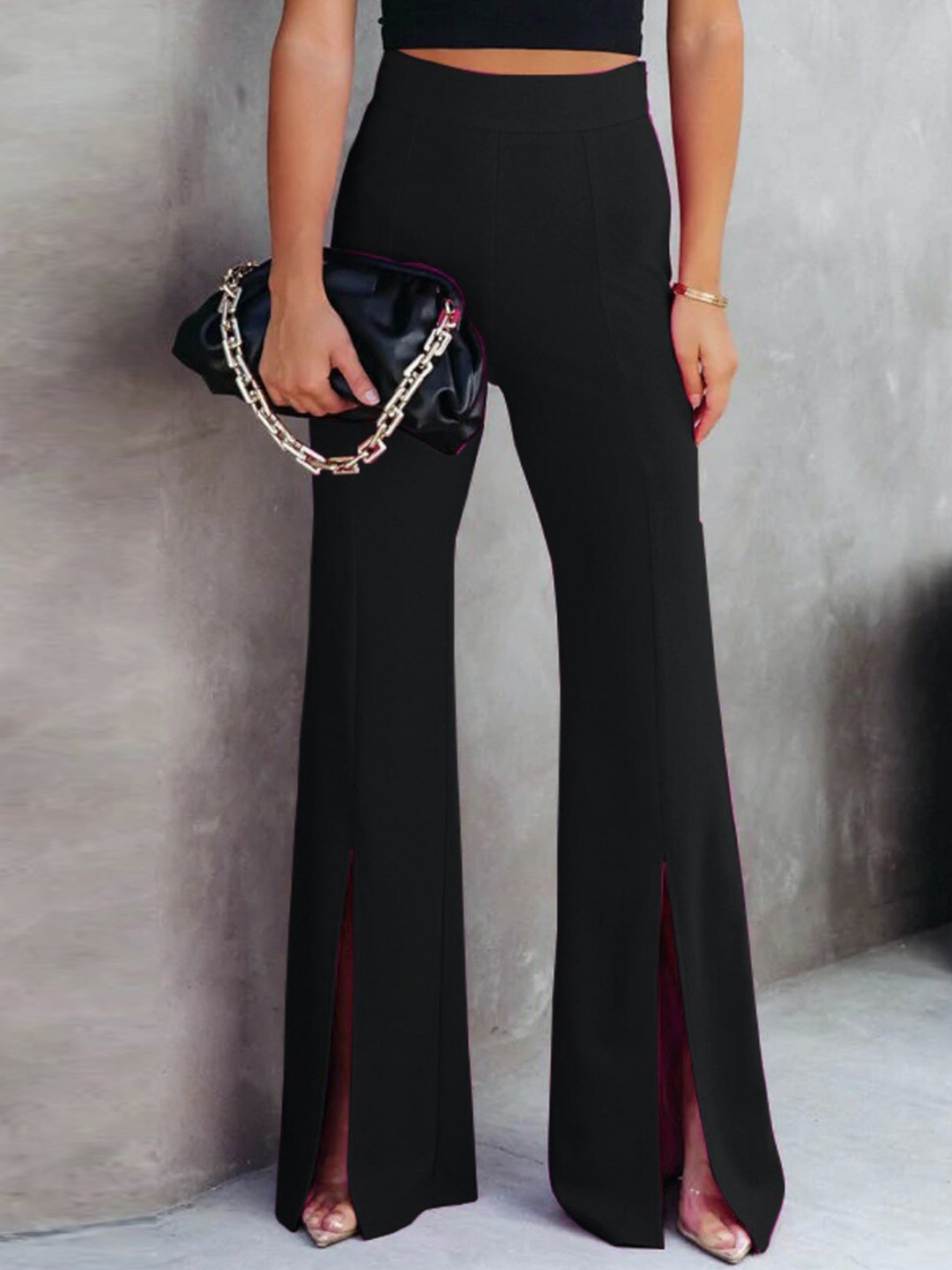 

StyleCast Women Black Straight Fit Easy Wash Bootcut Trousers
